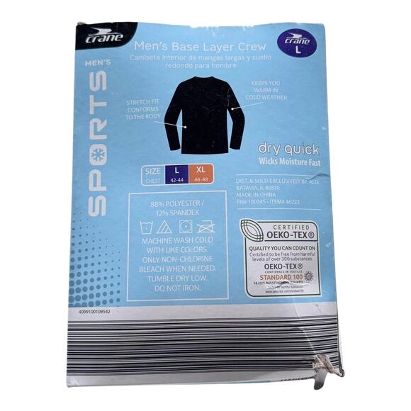 NEW Men’s Sports Base Layer Shirt LG Crane Wicks Moisture Quick Dry Black Top - Picture 3 of 5